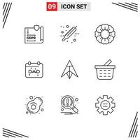 9 User Interface Outline Pack of modern Signs and Symbols of coin fathers day test father calendar Editable Vector Design Elements