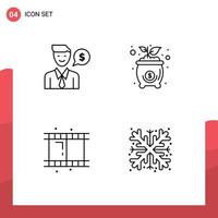 Mobile Interface Line Set of 4 Pictograms of man reel dollar investment christmas Editable Vector Design Elements