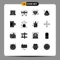 Pack of 16 creative Solid Glyphs of money mobile economy festival plate Editable Vector Design Elements