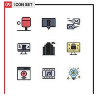 Modern Set of 9 Filledline Flat Colors and symbols such as screen dmca protection message real building Editable Vector Design Elements