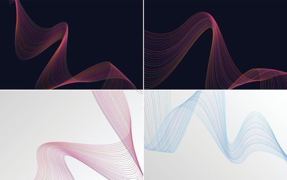 conjunto de 4 líneas de ondas abstractas de fondo de patrón de onda geométrica vector