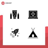 Universal Icon Symbols Group of 4 Modern Solid Glyphs of sport rocket healthcare launch startup Editable Vector Design Elements