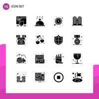 Modern Set of 16 Solid Glyphs Pictograph of support help timer work office Editable Vector Design Elements