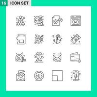 User Interface Pack of 16 Basic Outlines of share web education secure study Editable Vector Design Elements