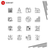 Set of 16 Vector Outlines on Grid for newspaper market tissue financial road Editable Vector Design Elements