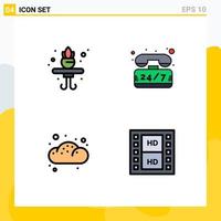 Modern Set of 4 Filledline Flat Colors Pictograph of home bun help time film Editable Vector Design Elements