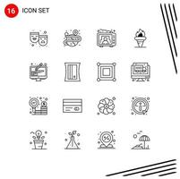 16 iconos creativos signos y símbolos modernos de herramientas de diseño que contienen elementos de diseño de vectores editables de llama de Grecia de entretenimiento