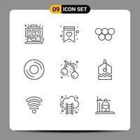 9 Thematic Vector Outlines and Editable Symbols of food gadget ancient disc computers Editable Vector Design Elements