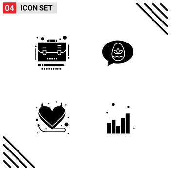 4 conjunto de glifos sólidos universales para aplicaciones web y móviles business heart case análisis de pascua elementos de diseño vectorial editables vector