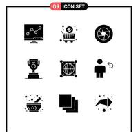 Set of 9 Modern UI Icons Symbols Signs for globe award aperture worker photo Editable Vector Design Elements