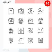 Universal Icon Symbols Group of 16 Modern Outlines of progress performance lock upload star Editable Vector Design Elements