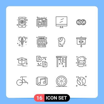 Universal Icon Symbols Group of 16 Modern Outlines of celebration man computer duplicate face Editable Vector Design Elements