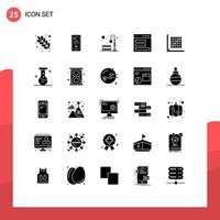 Modern Set of 25 Solid Glyphs and symbols such as color interface bench contact light Editable Vector Design Elements