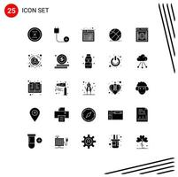 Pictogram Set of 25 Simple Solid Glyphs of encryption game devices sports calculation Editable Vector Design Elements