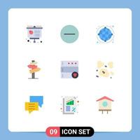 Set of 9 Commercial Flat Colors pack for database motel globe hotel world Editable Vector Design Elements