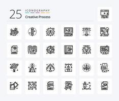 Creative Process 25 Line icon pack including process. idea. key board. book. process vector