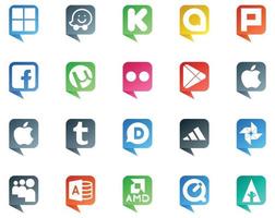 20 logotipos de estilo de burbujas de discurso de redes sociales como amd myspace google play photo disqus vector