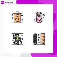 Group of 4 Filledline Flat Colors Signs and Symbols for bin accident power child injury Editable Vector Design Elements