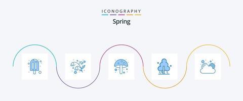paquete de iconos primavera azul 5 que incluye sol. árbol. amanita. primavera. naturaleza vector