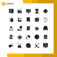 Universal Icon Symbols Group of 25 Modern Solid Glyphs of travel winner creative prize award Editable Vector Design Elements