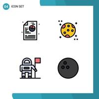 Set of 4 Modern UI Icons Symbols Signs for creative bowling astronomy astronaut 96 Editable Vector Design Elements