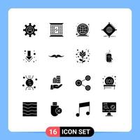 Pack of 16 Modern Solid Glyphs Signs and Symbols for Web Print Media such as global things energy internet market place Editable Vector Design Elements