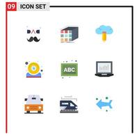 Mobile Interface Flat Color Set of 9 Pictograms of blocks webcam matrix it computer Editable Vector Design Elements