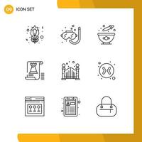 Group of 9 Outlines Signs and Symbols for city planning baking tower document Editable Vector Design Elements