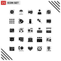 User Interface Pack of 25 Basic Solid Glyphs of marketing target click goal interface Editable Vector Design Elements