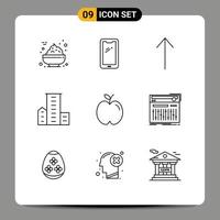 9 Universal Outlines Set for Web and Mobile Applications school apple arrow residences family Editable Vector Design Elements