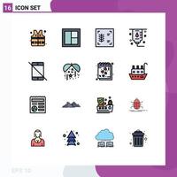 Pack of 16 creative Flat Color Filled Lines of pc devices chest allowed hospital Editable Creative Vector Design Elements