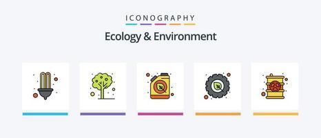 la línea de ecología y medio ambiente llenó el paquete de 5 iconos, incluida la hoja. lámina. planta. casa. verde. diseño de iconos creativos vector