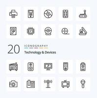 paquete de iconos de línea de 20 dispositivos como imagen más wifi menos tv vector