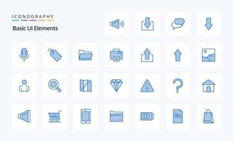 25 Basic Ui Elements Blue icon pack vector