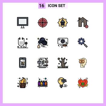 paquete de interfaz de usuario de 16 líneas básicas rellenas de color plano de edificios de punto de eliminación de casa elementos de diseño de vector creativo editable islam