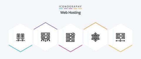 Web Hosting 25 Line icon pack including server . analytics . server vector