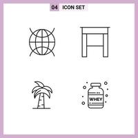 Line Pack of 4 Universal Symbols of internet india wifi table palm tree Editable Vector Design Elements