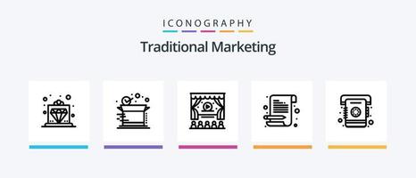 paquete de iconos de línea de marketing tradicional 5 que incluye impresión. anuncio. escritor. Boletin informativo. boletín electrónico. diseño de iconos creativos vector