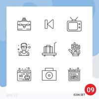 9 Creative Icons Modern Signs and Symbols of scale baggage television sportsman exerciser Editable Vector Design Elements