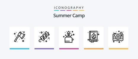 Summer Camp Line 5 Icon Pack Including . fish. location. camping. gas. Creative Icons Design vector