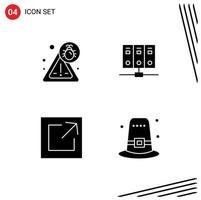 Group of 4 Solid Glyphs Signs and Symbols for bug share computer database hat Editable Vector Design Elements