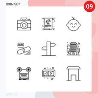 Set of 9 Vector Outlines on Grid for arrows security baby secure gdpr Editable Vector Design Elements