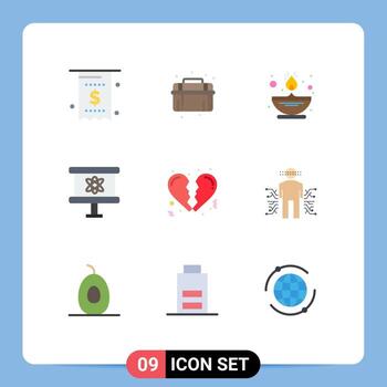 Flat Color Pack of 9 Universal Symbols of broken science system board oil Editable Vector Design Elements