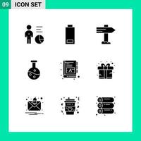 Pack of 9 Modern Solid Glyphs Signs and Symbols for Web Print Media such as ebook book direction baby experiment Editable Vector Design Elements