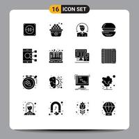 Set of 16 Commercial Solid Glyphs pack for mobile connect client meal drinks Editable Vector Design Elements