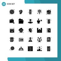 Set of 25 Vector Solid Glyphs on Grid for fire fighting focus computer target search Editable Vector Design Elements