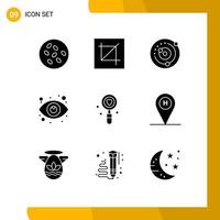 User Interface Pack of 9 Basic Solid Glyphs of view search tool eye solar system Editable Vector Design Elements