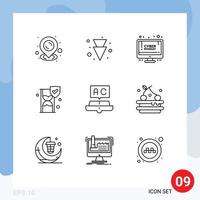 9 Outline concept for Websites Mobile and Apps school education sale book security Editable Vector Design Elements