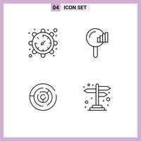 4 Universal Line Signs Symbols of gear arrow watch service target Editable Vector Design Elements