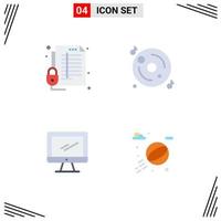 Modern Set of 4 Flat Icons Pictograph of lock computer report cd device Editable Vector Design Elements